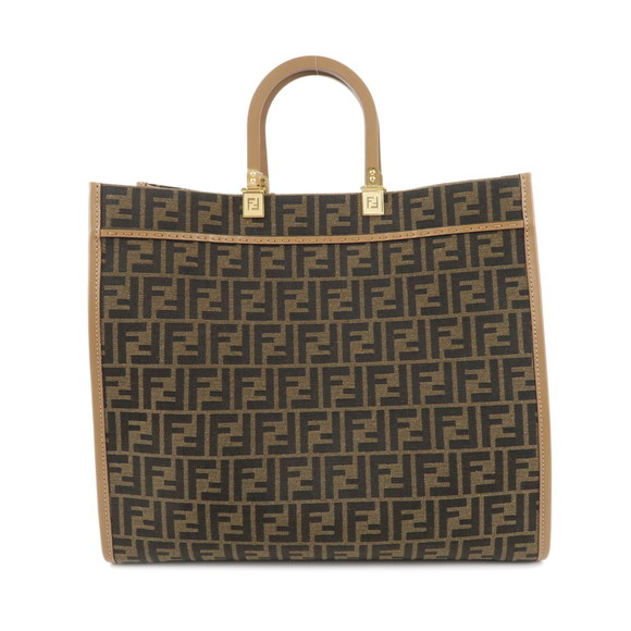 Fendi Zucca Canvas Leather Sunshine Tote Bag Large Khaki Beige - Picture 2 of 11